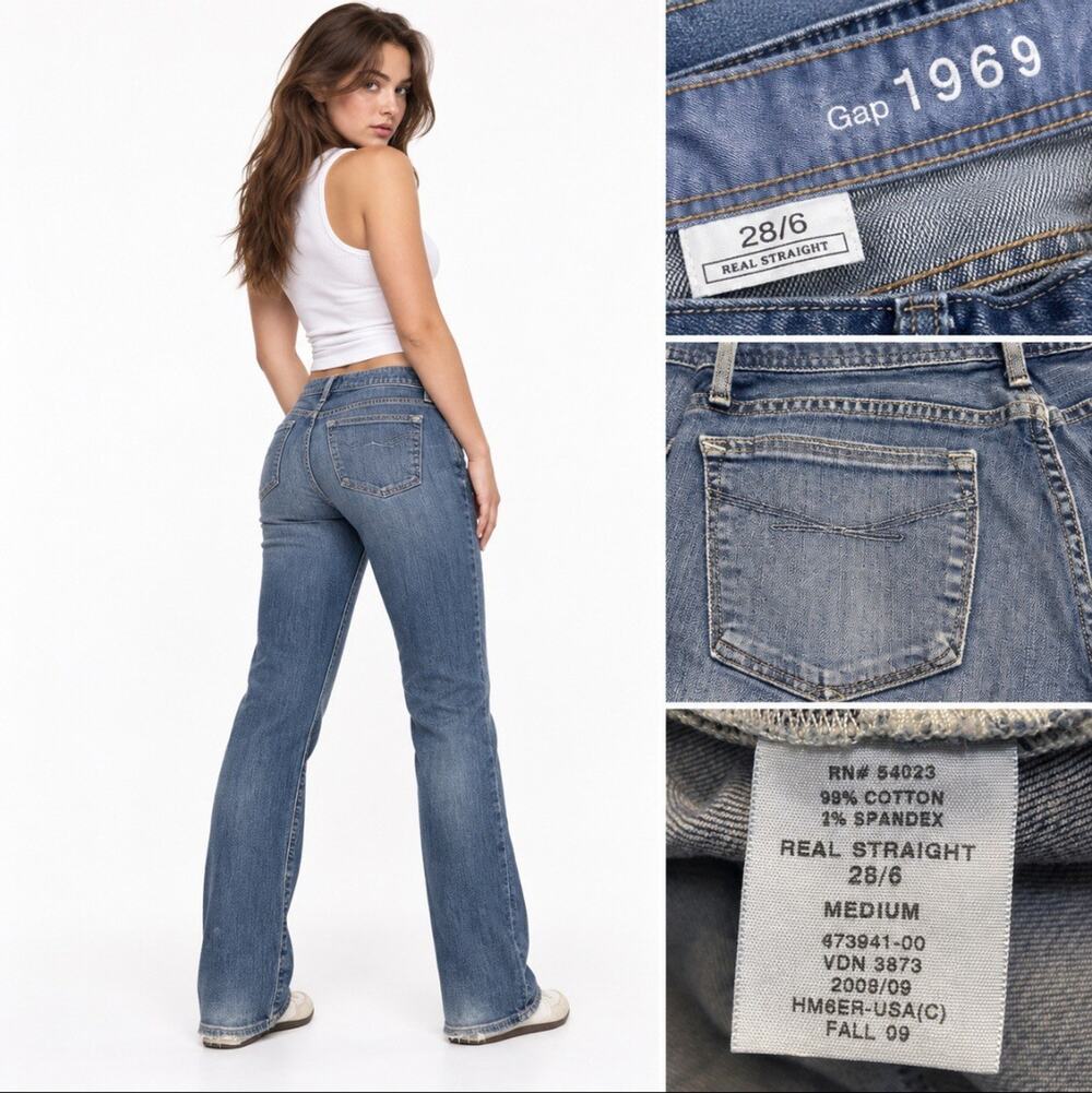 Y2K Indie Sleaze Gap 1969 Real Straight Jeans Size 28/6 Medium Wash Denim 2000s